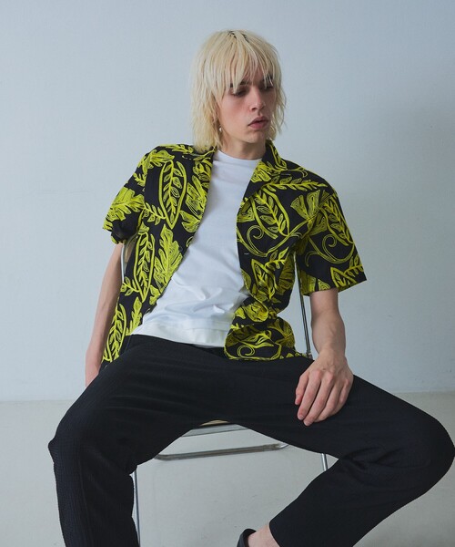 5351 POUR LES HOMMES シャツ 半袖 エンブロイダリー オープンカラー
