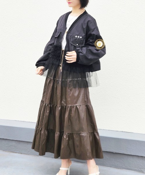 スカート レザーライクティアードスカート