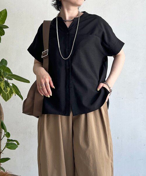 un dix cors（アンディコール） ブラウス シャツ 半袖 麻調スキッパー