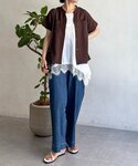 ブラウス シャツ 麻調スキッパーバックテープシ...の詳細画像5