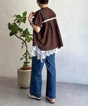 ブラウス シャツ 麻調スキッパーバックテープシ...の詳細画像4