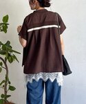 ブラウス シャツ 麻調スキッパーバックテープシ...の詳細画像2