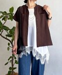 ブラウス シャツ 麻調スキッパーバックテープシ...の詳細画像1