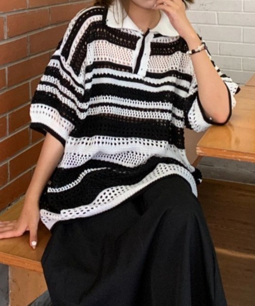 「Achic」 半袖ニット M ピンク レディース_画像2
