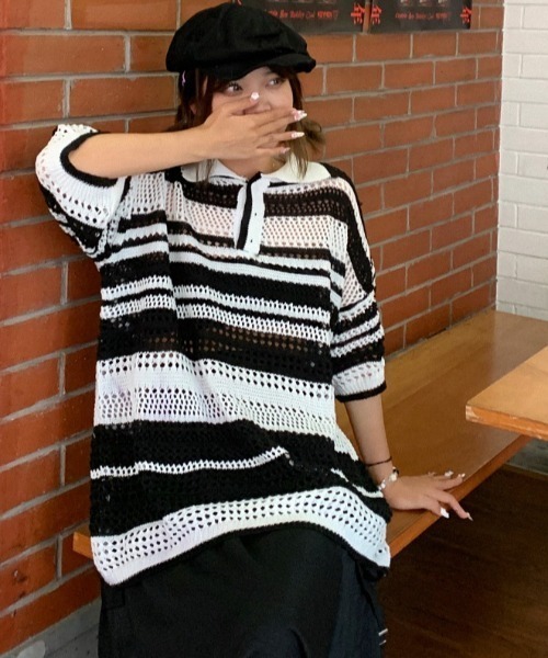 「Achic」 半袖ニット M ピンク レディース_画像4