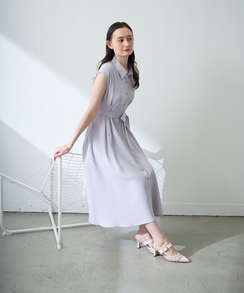 「MISCH MASCH」 ノースリーブワンピース フリ- ネイビー レディース_画像2