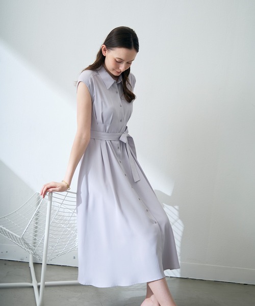 「MISCH MASCH」 ノースリーブワンピース フリ- ネイビー レディース_画像3