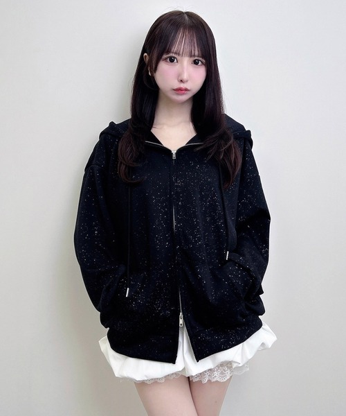 INGNI（イング） パーカー プレート付ラメダンボールダブルジップ