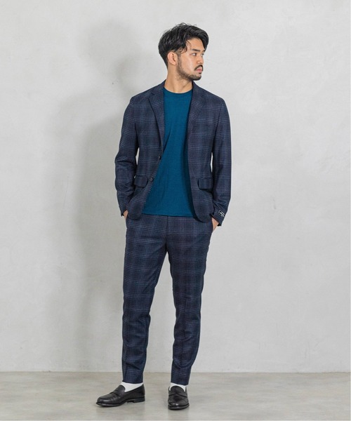 極美品】EDIFICEエディフィス/チェック柄/裾ダブルスラックス44ネイビー EDIFICE（エディフィス） パンツ スラックス MOVE サキソニー チェック