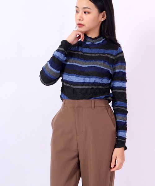 ニット セーター BRODIAEA シワ加工ニットボーダー ボトルネック レディース ニット セーター BRODIAEA シワ加工ニットボーダー ボトルネック