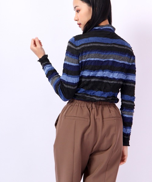 ニット セーター BRODIAEA シワ加工ニットボーダー ボトルネック