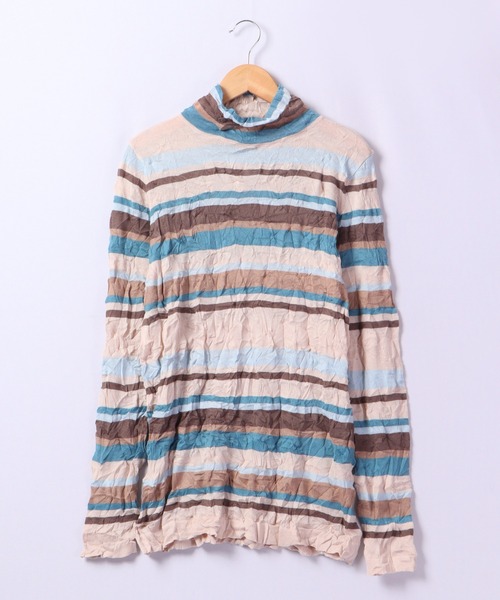 ニット セーター BRODIAEA シワ加工ニットボーダー ボトルネック レディース ニット セーター BRODIAEA シワ加工ニットボーダー ボトルネック