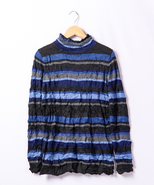 ニット セーター BRODIAEA シワ加工ニットボーダー ボトルネック レディース ニット セーター BRODIAEA シワ加工ニットボーダー ボトルネック