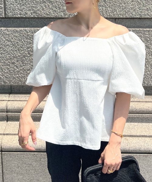ブラウス シャツ 2WAYオフショルパフギャザーブラウス レディース