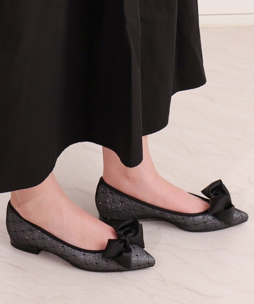 未使用 DIANA x chay パールリボン パンプス フラットシューズ 黒 未使用級』DIANA フラットパンプス リボン レザー エナメル
