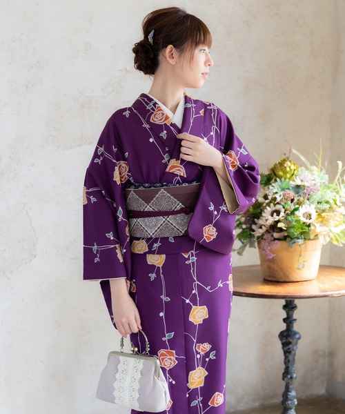 KIMONOMACHI 着物 レディース 洗える着物2点セット(着物+京袋帯) M/L