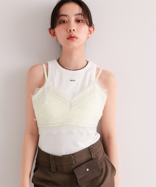 miette（ミエット） キャミソール レーストリムフラワージャガード 