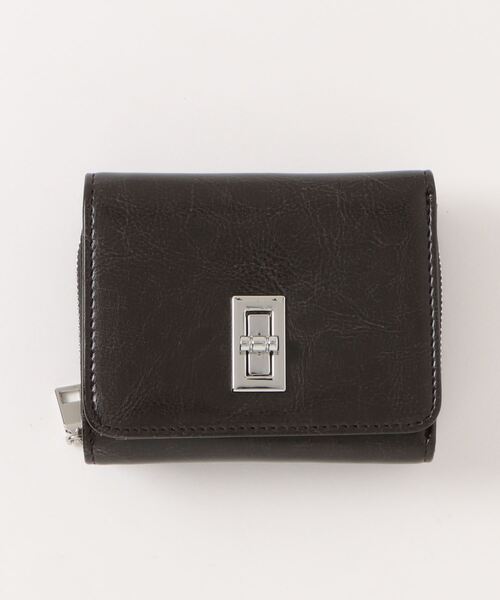 Lace Ladies 財布 ロックパーツ付き レザー スクエア 三つ折り