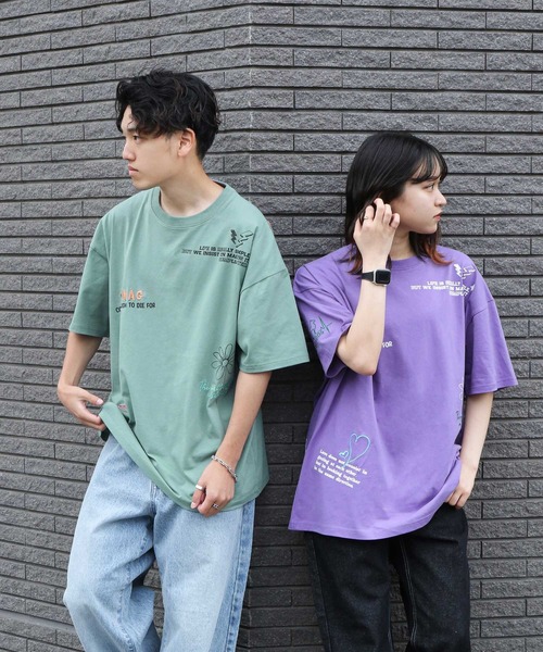 gram. tシャツ 半袖 「_gram.」 落書き 総柄 刺繍 半袖 Tシャツ
