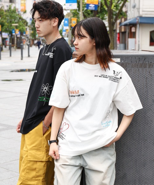 gram. tシャツ 半袖 「_gram.」 落書き 総柄 刺繍 半袖 Tシャツ