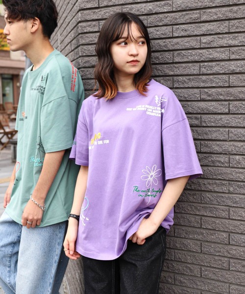 gram. tシャツ 半袖 「_gram.」 落書き 総柄 刺繍 半袖 Tシャツ