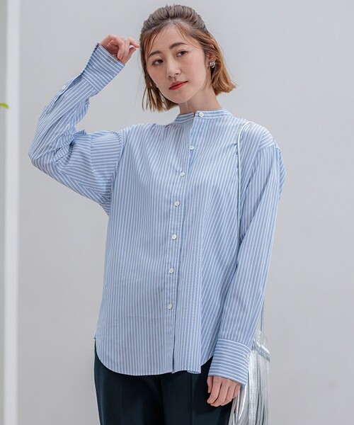ブラウス シャツ 「洗える」CANCLINI バンドカラー シャツ レディース