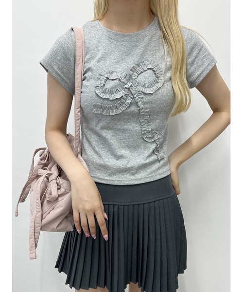 familiar リボンがモチーフの半袖Tシャツとスカートのセット 90cm Tops| リボン半袖シャツ 064 | 可愛い服量産型服通販24cmニヨンセンチ
