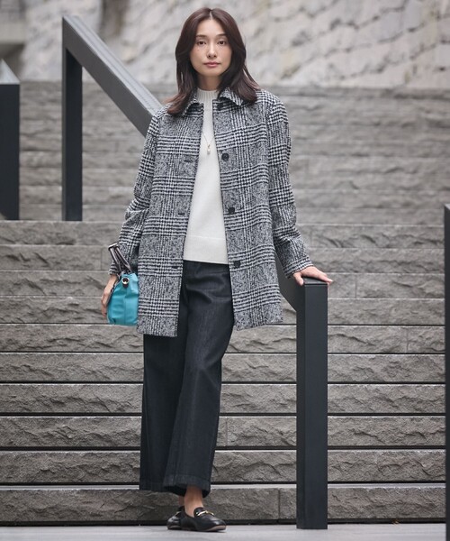 ステンカラーコート コート ループCheck ステンカラー レディース