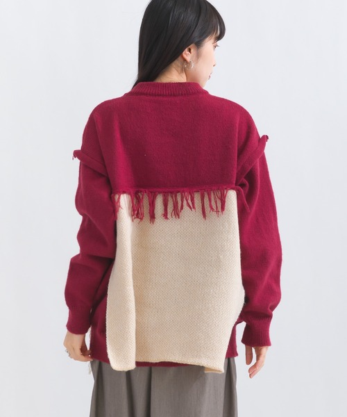 terrace ニット セーター ブロックフリンジニットプルオーバー