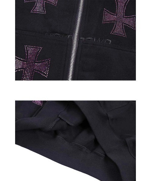 UNKNOWN LONDON パーカー フーディー｜BLACKxPURPLE RHINESTONE