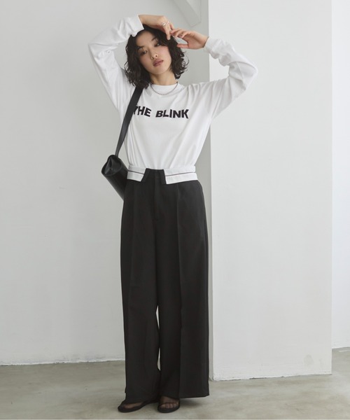 (おひつじです)❤新品・タグ付き❤Ｌ「美脚スラックス」 ANGIE スラックス パンツ ウエスト折り返し デザインパンツ