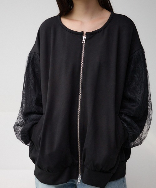 未使用 muta レディース ポンチブルゾン ダブルジップ ブルゾン 黒ブラック AZUL BY MOUSSY（アズールバイマウジー） ブルゾン アウター 袖レース