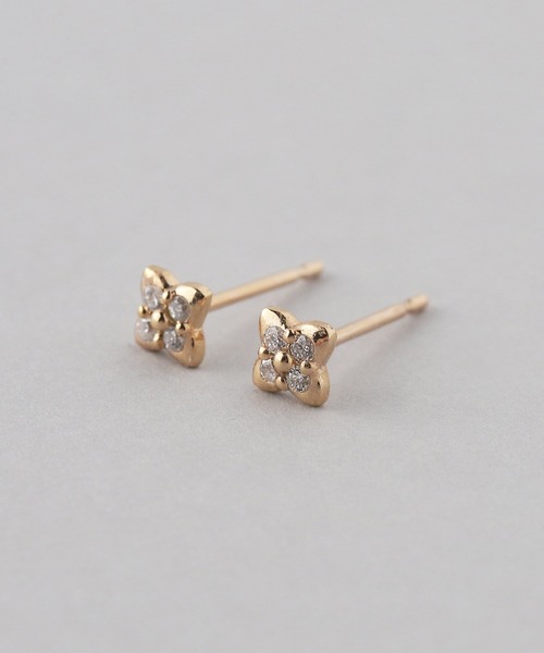 SIENA ROSE 花形ピアス　K10 ダイヤモンド SIENA ROSE ピアス フラワーモチーフダイヤピアス レディース