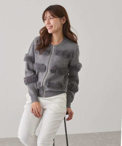 ファー付きニットアウター JAYRO ブルゾン アウター ファー付きニットブルゾン レディース