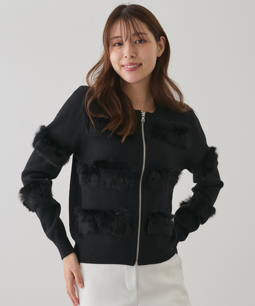 ファー付きニットアウター JAYRO ブルゾン アウター ファー付きニットブルゾン レディース