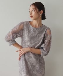 haremode（ハレモード） ドレス 刺繍 レース ミモレ丈 後ろリボン