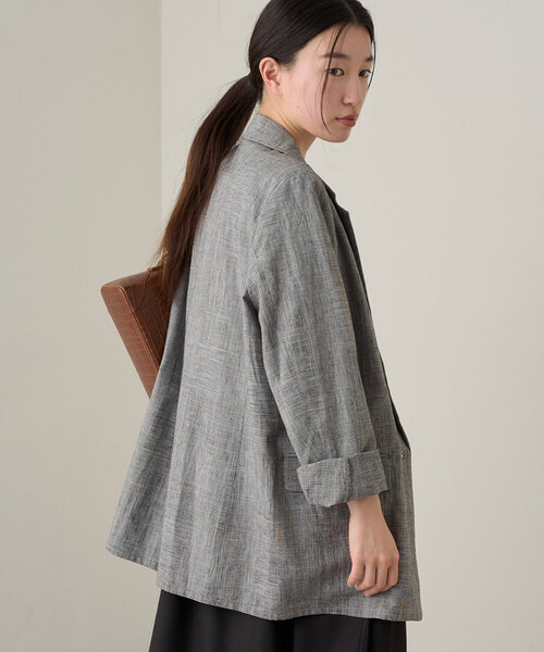 Loungedress ベスト ジレ リネン混チェックジャケット