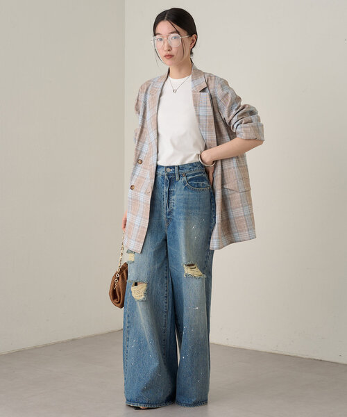 LOUNGEDRESS リネンジレジャケットF sizeベージュ LOUNGEDRESS（ラウンジドレス）の「ノーカラーリネンジレ