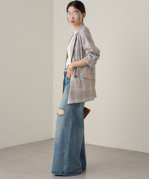 ラウンジドレス リネンブレンド麻混 ロング ジレ ベスト ジャケット コート F LOUNGEDRESS（ラウンジドレス）の「【WEB限定】リネンジレ