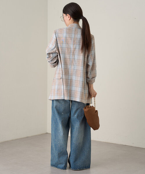 Loungedress ベスト ジレ リネン混チェックジャケット