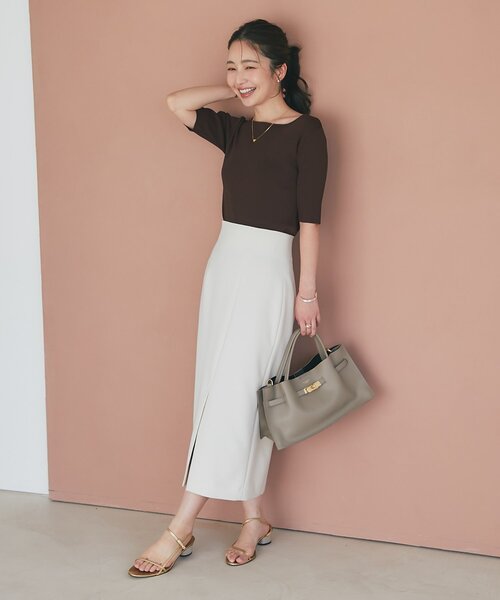 【名品・美人見え】クールタッチUV総針5分袖ニット La boutique Bonbon ニット セーター 「名品・美人見え」クール