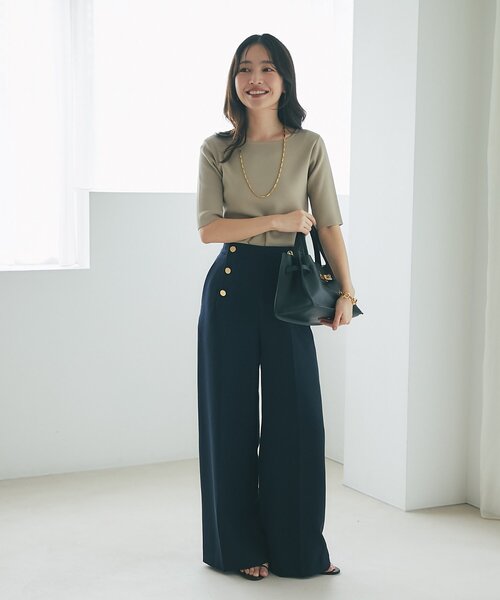【名品・美人見え】クールタッチUV総針5分袖ニット La boutique Bonbon ニット セーター 「名品・美人見え」クール