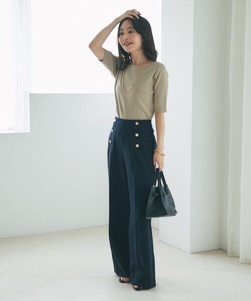 新品【名品・美人見え】クールタッチUV総針5分袖ニット La boutique Bonbon ニット セーター 「名品・美人見え」クール