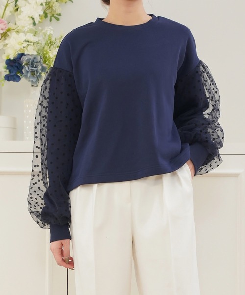 tシャツ ドットフロッキードッキング リラックス カットソー Prima Scherrer plus レディース Prima Scherrer tシャツ ドットフロッキードッキング リラックス