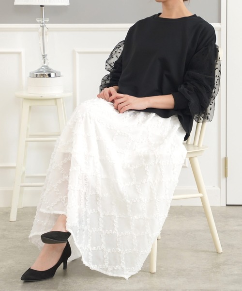 tシャツ ドットフロッキードッキング リラックス カットソー Prima Scherrer plus レディース Prima Scherrer tシャツ ドットフロッキードッキング リラックス