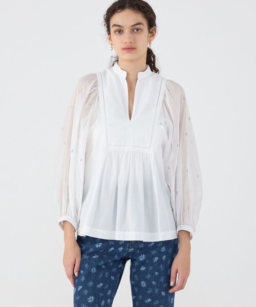 ブラウス シャツ 「別注」ne Quittez pas BLACK FINE POPLIN シャツ レディース 別注】ne Quittez pas BLACK FRILL COLLAR シャツ