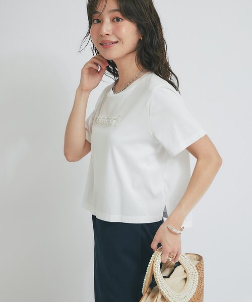 tシャツ 「最強愛されパールロゴ」パールモチーフクロップドTシャツ レディース La boutique Bonbon tシャツ 「最強愛されパールロゴ」パール