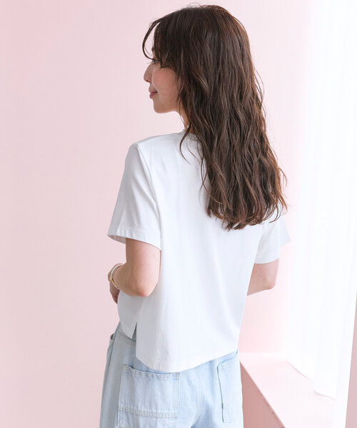 tシャツ 「最強愛されパールロゴ」パールモチーフクロップドTシャツ レディース La boutique Bonbon tシャツ 「最強愛されパールロゴ」パール