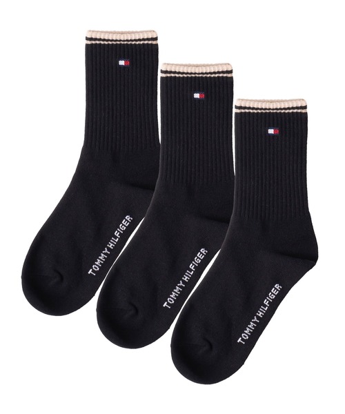 ブラック4足組新品 トミー ヒルフィガー ブランドレディース　黒灰　靴下ソックス TOMMY HILFIGER（トミー・ヒルフィガー） 靴下 「別注」TOMMY HILFIGER
