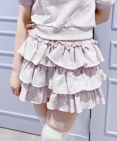 lilLilly セットアップ マーブルスウェットフリルショートパンツ